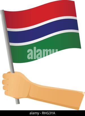 Gambia Fahne in der Hand. Patriotischen Hintergrund. Nationalflagge von Gambia Vector Illustration Stock Vektor