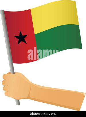 Guinea-Bissau Fahne in der Hand. Patriotischen Hintergrund. Nationalflagge von Guinea-Bissau Vector Illustration Stock Vektor