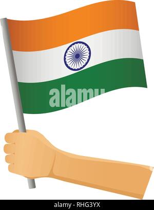Indien Fahne in der Hand. Patriotischen Hintergrund. Flagge von Indien Vector Illustration Stock Vektor