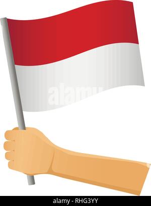 Indonesien Fahne in der Hand. Patriotischen Hintergrund. Nationalflagge von Indonesien Vector Illustration Stock Vektor