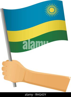 Ruanda Flagge in der Hand. Patriotischen Hintergrund. Nationalflagge von Ruanda Vector Illustration Stock Vektor