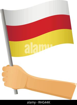 Südossetien Flagge in der Hand. Patriotischen Hintergrund. Nationalflagge von Südossetien Vector Illustration Stock Vektor