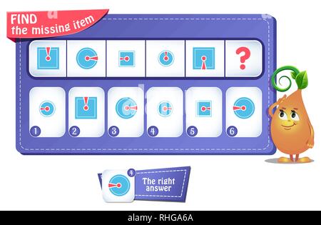 Lernspiel für Kinder und Erwachsene. Entwicklung von Logik, iq. Aufgabe Spiel, was als Nächstes kommt? Stock Vektor