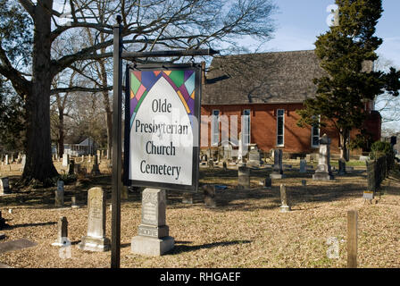 Olde Presbyterian Church Cemetery sign, Lancaster South Carolina USA. Stockfoto