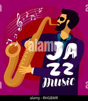 Musiker spielt das Saxophon. Jazz Musik, Musical Festival Konzept. Vector Illustration Stock Vektor