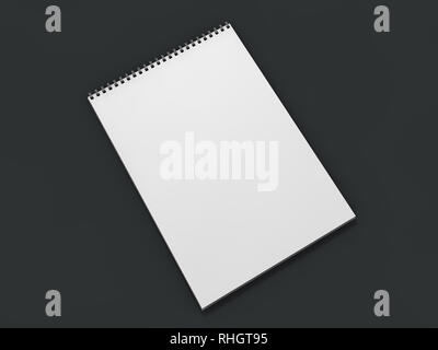 Leer notebook auf dunklem Hintergrund. 3D-Rendering Stockfoto