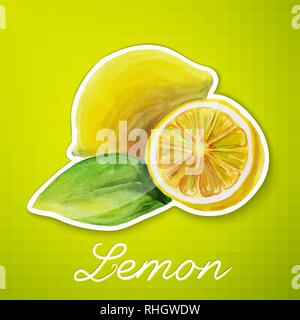 Zitrone Obst Etiketten und Aufkleber. Vector Illustration in Aquarell Stil, für Grafik- und Webdesign Stock Vektor