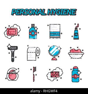 Vektor einrichten der persönlichen Hygiene Symbole. Flaches Design Stil. Stock Vektor