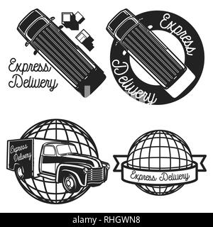 Vintage Express Lieferung Embleme, Etiketten, Abzeichen und Designelementen. Vector Illustration, EPS 10. Stock Vektor