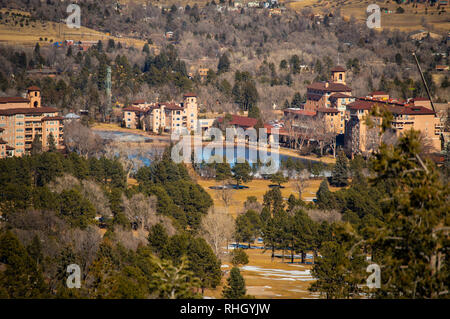 Blick auf Broadmoor Hotel in Colorado Springs, Colorado Stockfoto