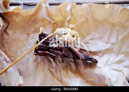 Raw, vegane Schokolade mit Zutaten aus biologischem Anbau. Stockfoto