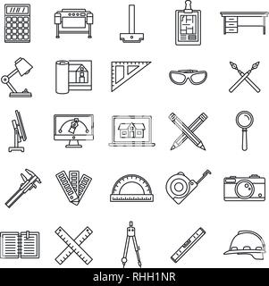 Architekt material Werkzeug Symbole gesetzt. Umrisse der Architekt material Werkzeug Vector Icons für Web Design auf weißem Hintergrund Stock Vektor