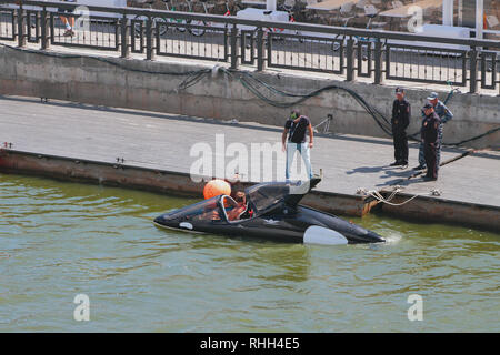 Kasan, Russland - May 22, 2017: Tauchen Boot mit Liegeplatz Stockfoto