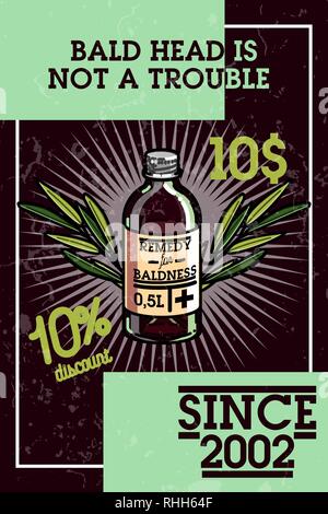 Farbe vintage Remedy für Kahlheit Banner für medizinische hören Transplantationszentren Stock Vektor
