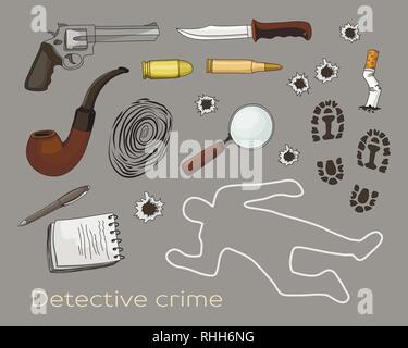 Vektor Detektiv Kriminalität Symbole gesetzt. Vector Illustration, EPS 10. Stock Vektor
