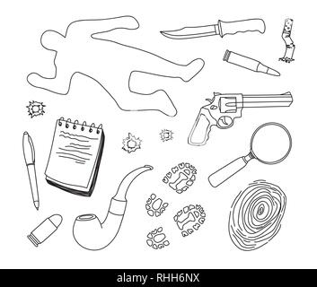 Vektor Detektiv Kriminalität Symbole gesetzt. Vector Illustration, EPS 10. Stock Vektor