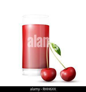Kirschsaft. Ein Glas Kirschsaft und Kirschen. Vector Illustration, EPS 10. Stock Vektor