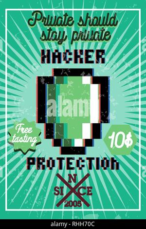 Farbe vintage Hacker protecrion Banner. Sicherheit Design. Datenschutz Banner. Sicherheit label. Vector Illustration, EPS 10. Stock Vektor