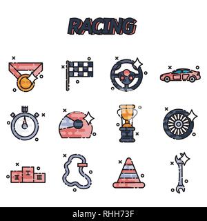 Racing flachbild Konzept Symbole. Vector Illustration, EPS 10. Stock Vektor