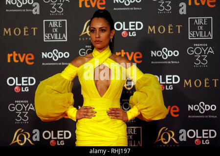 Sevilla, Spanien. 2. Feb 2019. Hiba Abouk nimmt Goya Kino Awards 2019 an fibes Konferenz- und Ausstellungszentrum. Credit: SOPA Images Limited/Alamy leben Nachrichten Stockfoto