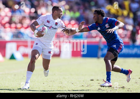 Sydney, Australien. 3. Feb 2019. Dan Norton in England während der 2019 HSBC Sydney 7s im Sydney Olympic Park, Sydney, Australien, am 3. Februar 2019. Foto von Peter Dovgan. Credit: UK Sport Pics Ltd/Alamy leben Nachrichten Stockfoto