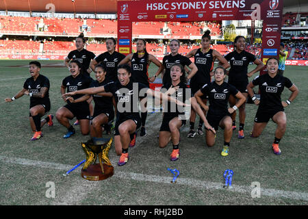 Makellos sauber, Stadion, Sydney, Australien. 3 Feb, 2019. HSBC Sydney Rugby Sevens, Neuseeland und Australien; Endrunde der Frauen; Quelle: Aktion plus Sport/Alamy leben Nachrichten Stockfoto