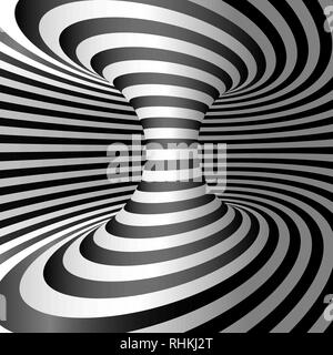 Optische Täuschung - Wurmloch. Abstrakte 3d-gestreifte Illusion. Design der optischen Illusion Hintergrund. Vector Illustration Stock Vektor