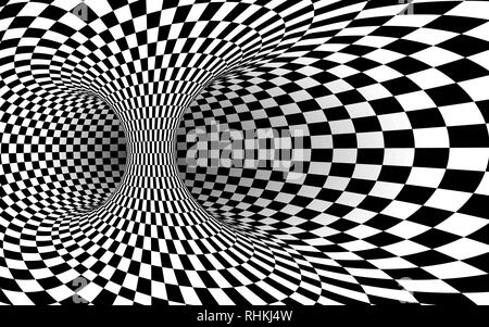 Geometrische quadratische Schwarze und Weiße optische Täuschung. Abstrakte Wurmloch Tunnel. Vector Illustration Stock Vektor