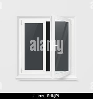 Weiß Büro Kunststoff Fenster. Fenster Vorderansicht. Transparentes Glas. Vector Illustration isoliert auf weißem Hintergrund Stock Vektor