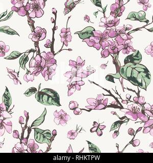 Vektor Feder nahtlose Muster, Vintage blumiges Bouquet mit Rosa Stock Vektor