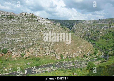 Gravina Schlucht und der murgia Plateau, Matera, Basilikata, Italien Stockfoto