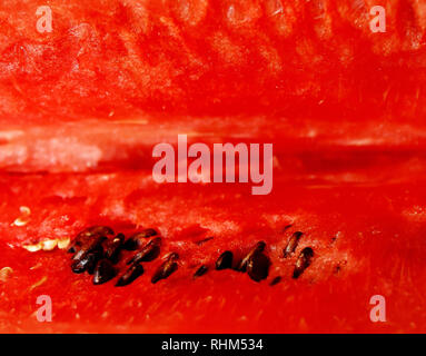 Makro von Reifen frischen roten Wassermelone Hintergrund Stockfoto