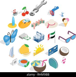 Dubai Symbole gesetzt, isometrische Stil Stock Vektor