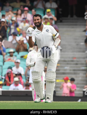 Indien dominiert der erste Tag der abschließenden Test gegen Australien durch ein Jahrhundert von Cheteshwar Pujara bietet: Cheteshwar Pujara Wo: Sydney, Australien: 03 Jan 2019 Credit: WENN.com Stockfoto