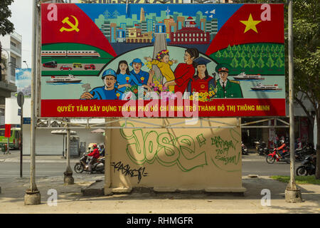 Politische Propaganda in Vietnam. Stockfoto