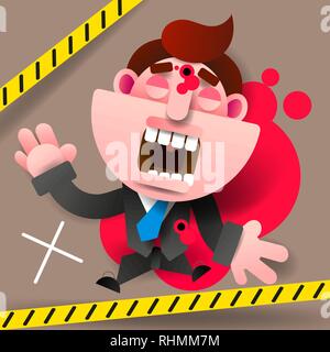 Tatort - nicht überqueren. Kreide skizziert der getöteten Opfer von Waffengewalt auf der Straße. Toten Geschäftsmann. Vector Illustration. Stock Vektor