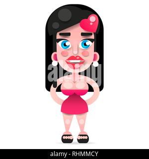 Mädchen Puppe in rosa Kleid mit blauen Augen, Spielzeug für Mädchen, Vector Illustration auf weißem Hintergrund. Stock Vektor