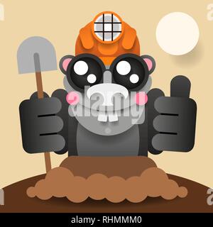 Mole Graben aus dem Schmutz Tier Cartoon Character Vector Illustration Stock Vektor