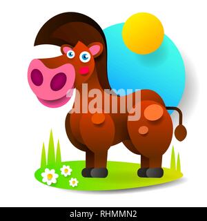 Papier Reiten und Wandern auf dem Feld. Vector Illustration in Papier Stil. Stock Vektor