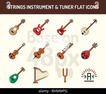 String Instrument Symbol gesetzt. Flache Symbole auf 48 Pixel mit Pixel perfekt. Vector Illustration Stock Vektor