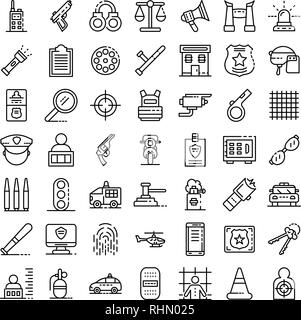 Polizei Ausrüstung Symbole gesetzt, outline Style Stock Vektor
