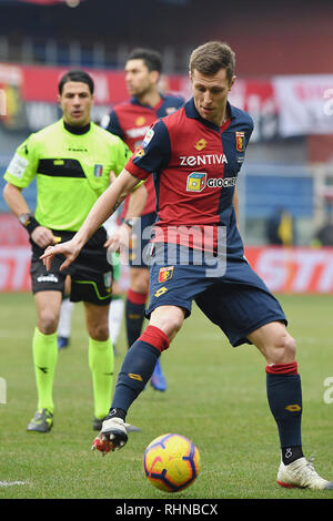 Foto LaPresse - Tano Pecoraro 03 02 2019 Genua - (Italia) Sport CalcioGenoa vs SassuoloCampionato di Calcio Serie A TIM" 2018/2019 - Stadio Luigi Ferraris "nella Foto: lukas laragerPhoto LaPresse - Tano Pecoraro 03 Februar 2019 Stadt Genova - (Italien) Sport SoccerGenoa vs SassuoloItalian Fußball-Liga einen TIM 2018/2019 - "Luigi Ferraris "Stadiumin der Pic: Lukas larager Stockfoto