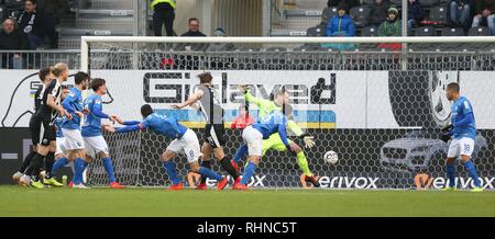 Sandhausen, Deutschland. 03 Feb, 2019. firo: 03.02.2019, Fußball, 2.Bundesliga, Saison 2018/2019, SV Sandhausen - VfL Bochum Ziel auf 1:0 für sandhausen von KNIPPING | Verwendung der weltweiten Kredit: dpa/Alamy leben Nachrichten Stockfoto