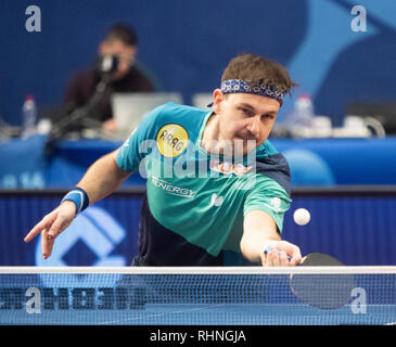 Montreux, Schweiz. 3. Feb 2019. Timo Boll (GER), Feb 3 2019 - Tischtennis: ITTF Europa Top 16 Cup Montreux 2019 an an der Pfad entführt Stadion in Montreux, Schweiz, 03-02-2019. Quelle: Eric Dubost/Alamy leben Nachrichten Stockfoto