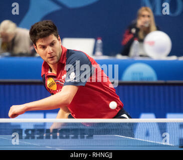 Montreux, Schweiz. 3. Feb 2019. Dimitrij Ovtcharov (GER), Feb 3 2019 - Tischtennis: ITTF Europa Top 16 Cup Montreux 2019 an an der Pfad entführt Stadion in Montreux, Schweiz, 03-02-2019. Quelle: Eric Dubost/Alamy leben Nachrichten Stockfoto