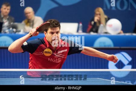 Montreux, Schweiz. 3. Feb 2019. Dimitrij Ovtcharov (GER), Feb 3 2019 - Tischtennis: ITTF Europa Top 16 Cup Montreux 2019 an an der Pfad entführt Stadion in Montreux, Schweiz, 03-02-2019. Quelle: Eric Dubost/Alamy leben Nachrichten Stockfoto