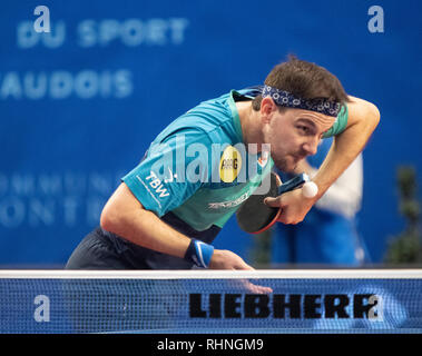 Montreux, Schweiz. 3. Feb 2019. Timo Boll (GER), Feb 3 2019 - Tischtennis: ITTF Europa Top 16 Cup Montreux 2019 an an der Pfad entführt Stadion in Montreux, Schweiz, 03-02-2019. Quelle: Eric Dubost/Alamy leben Nachrichten Stockfoto