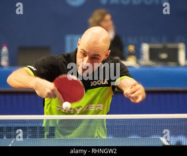 Montreux, Schweiz. 3. Feb 2019. Daniel Habesohn (AUT), Feb 3 2019 - Tischtennis: ITTF Europa Top 16 Cup Montreux 2019 an an der Pfad entführt Stadion in Montreux, Schweiz, 03-02-2019. Quelle: Eric Dubost/Alamy leben Nachrichten Stockfoto