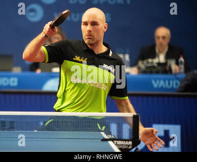 Montreux, Schweiz. 3. Feb 2019. Daniel Habesohn (AUT), Feb 3 2019 - Tischtennis: ITTF Europa Top 16 Cup Montreux 2019 an an der Pfad entführt Stadion in Montreux, Schweiz, 03-02-2019. Quelle: Eric Dubost/Alamy leben Nachrichten Stockfoto