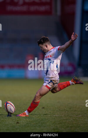 Verkauf, UK. 03 Feb, 2019. Der Verkauf Shark Kieran Wilkinson 3. Februar 2019, EINE J Bell Stadium, Verkauf, England; Premiership Rugby Cup, Verkauf Haie vs Newcastle Falcons Credit: Terry Donnelly/News Bilder Credit: Aktuelles Bilder/Alamy leben Nachrichten Stockfoto